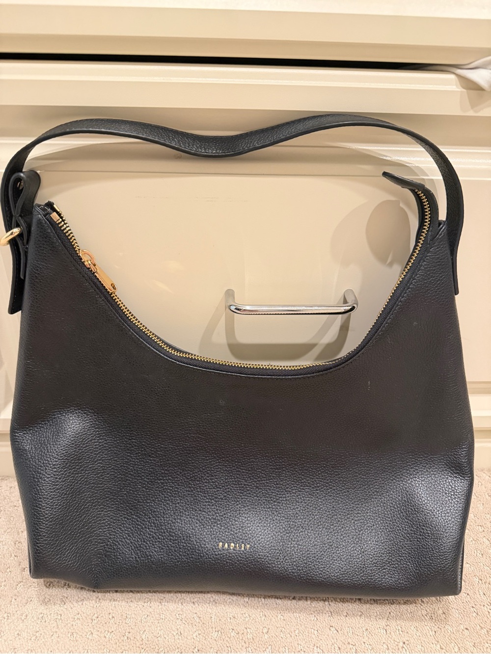 RADLEY LONDON Black Pebbled Leather Shoulder Bag with Gold Hardware